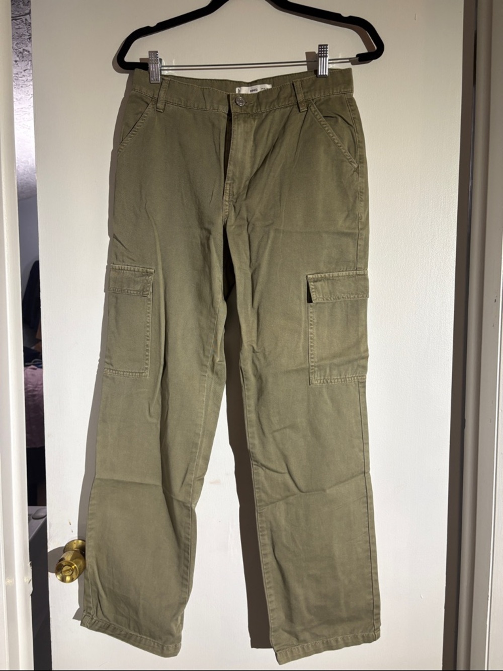 Mango Olive Straight-Leg Cargo Pants